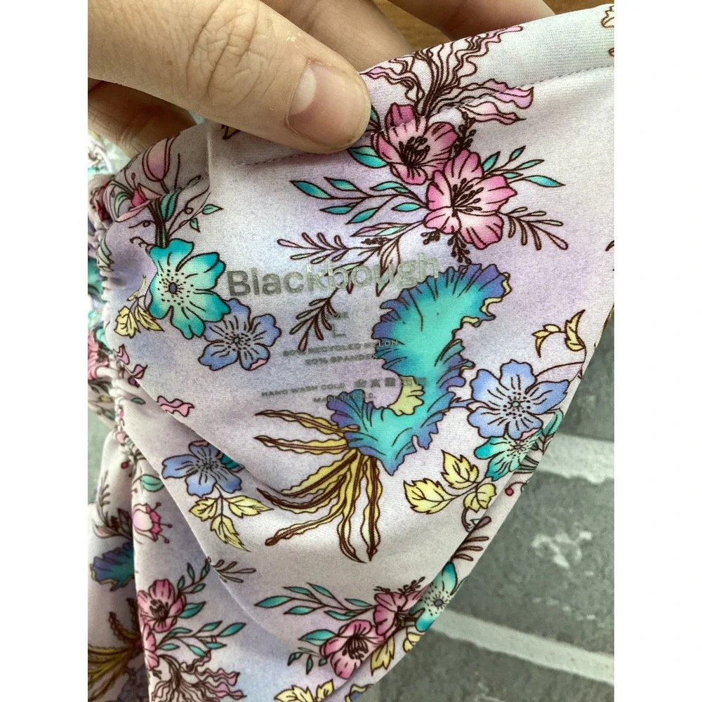 Blackbough Swim 3 Piece Bikini Set Lilac Floral One Shoulder Top Bottom Sarong